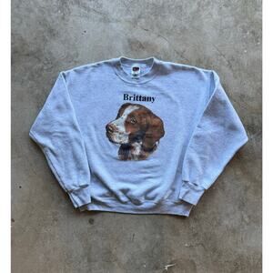 Vintage 90s 'Brittany' Dog Gray Sweatshirt Size Medium